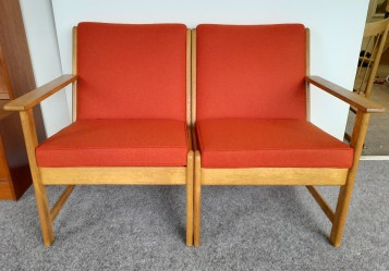 Danish Oak Sofa upholstered orange wool